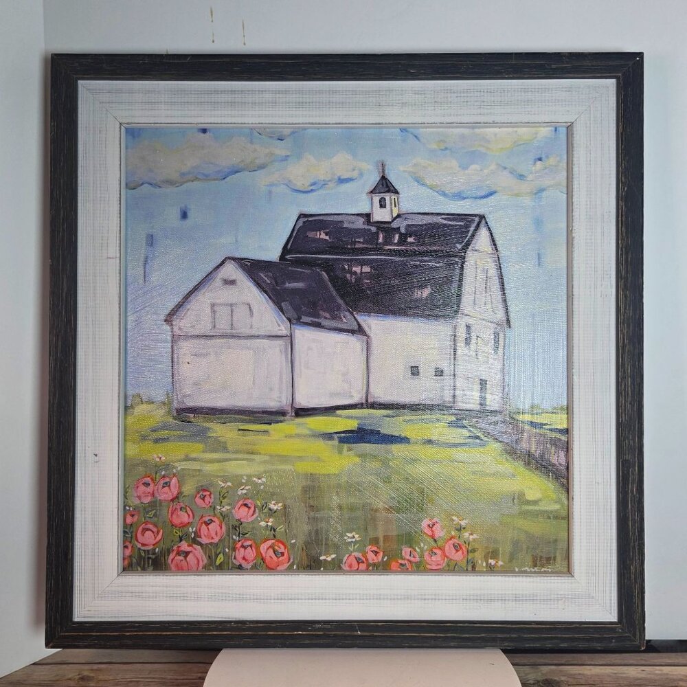 Rustic Farmhouse Barn Painting Wall Art With Wooden Frame